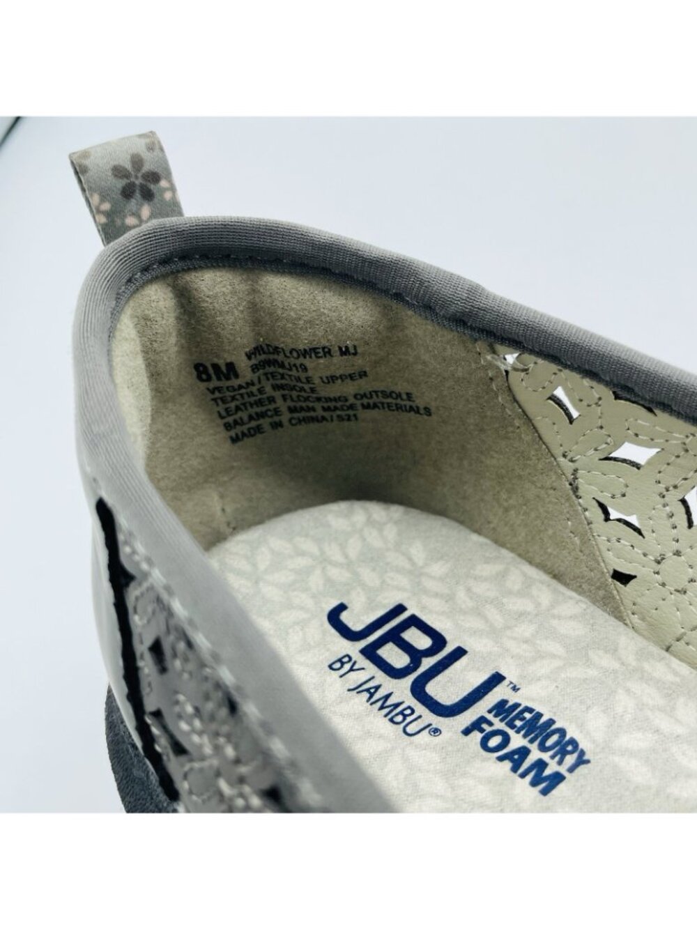JBU By Jambu Duck Shoes Womens Size 8 M Gray Vegan Floral Memory Foam Mary Jane - Picture 10 of 11